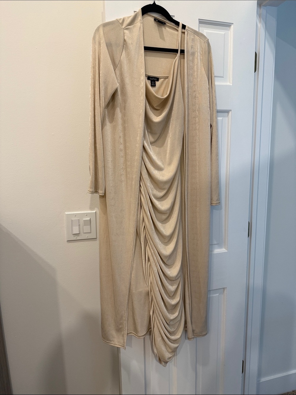 Boohoo Cream Draped Maternity Dress with Long duster
